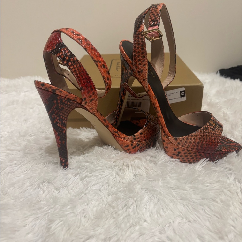 Nicole Miller Vibrant Orange Snake Print Heels